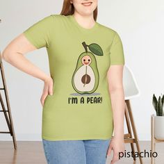 Looking for the funniest Halloween costume ever? Look no further! Our Funny Pear Cartoon Halloween Costume T-Shirt is the perfect way to bring smiles, laughter, and a little vitamin C to any Halloween party! This unique shirt features a hilarious pear cartoon character showing off, ready to steal the spotlight. Key Features: 🎃 Perfect for Halloween: This playful pear tee is the ideal low-effort costume for Halloween events. 😂 Funny & Unique: Stand out from the crowd with this one-of-a-kind car Fitted Funny Print T-shirt, Fitted Crew Neck Fun T-shirt, Green Novelty Short Sleeve Top, Green Short Sleeve Novelty Top, Fitted T-shirt With Funny Print, Funny Cartoon Print T-shirt, Funny Halloween T-shirt With Short Sleeves, Green Novelty T-shirt With Funny Print, Novelty Short Sleeve T-shirt With Cartoon Print