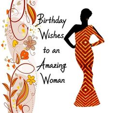 a woman in an orange dress with flowers on it's side and the words, birthday wishes to an amazing woman