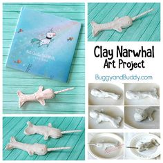 clay narwhale art project for kids to make with clay and paper plates