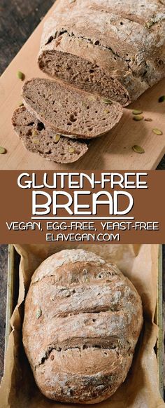 a loaf of gluten - free bread on a cutting board with text overlay