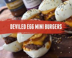 deviled egg mini burgers on a cutting board