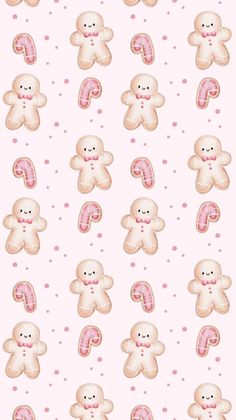 a pink and white wallpaper with teddy bears