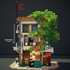 an image of a house made out of lego bricks and trees on the side of it