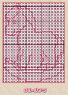 the cross stitch pattern is shown in pink and white, with red trimmings