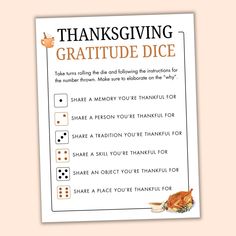 a thanksgiving card with an image of a turkey and some dices on the front