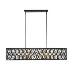 a large rectangular chandelier with lots of crystal stones on the bottom and sides