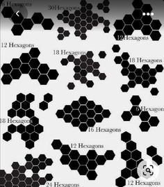 the hexagons are shown in black and white, each with different shapes