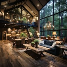 a living room filled with furniture and lots of windows