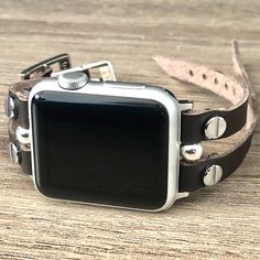 Double Strap 7mm Genuine Leather Watchband For Apple Watch Series 6 5 4 3 2 1 Includes Stainless Steel Connectors & Sterling Silver Beads With Silver Plated Brass Metal Buckle Clasps & Rivets Adjustable Size High Quality Artisan Accessory Wristband Designed And Handmade By Simeon D Jewelry Studio Please Measure Your Wrist As Pictured & Select Size Not For Other Models. Apple Smartwatch Is Not Included Follow My Studio On Social Media For More Designs Apple Watch Ultra Bands, Wristband Design, Apple Smartwatch, Apple Watch Bracelet, Brown Apple, Apple Watch Series 6, Rose Gold Apple Watch, Smart Watch Apple, Apple Watch Bracelets