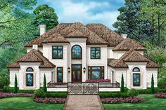 this is an artist's rendering of the front elevation of these luxury home plans