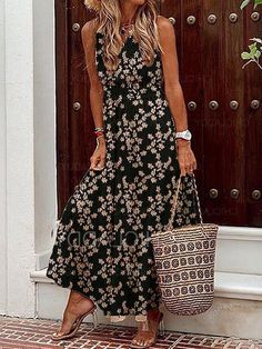 US$ 36.99 - Women's Dresses Boho Print Sleeveless Maxi Dress - m.zicopop.com Vacation Maxi Dress, Grey Maxi Dress, Breezy Dress, Boho Print, Boho Stil, Floral Sleeveless, Sleeveless Maxi Dress, Medan, Womens Maxi Dresses