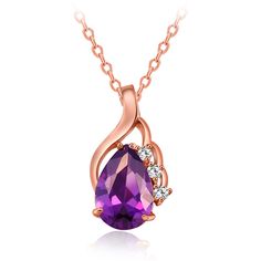 Cultivate a glitzy state of mind courtesy of this rose gold-drenched bauble aglow with a prismatic purple crystal centerpiece and cubic zirconia inlay. Chain : 18" L Pendant: 0.43" W x 0.83" H Lobster claw clasp 18k rose gold-plated copper / cubic zirconia / crystal Mini Jewelry, Crystal Centerpieces, Drop Pendant Necklace, Purple Crystal, Purple Crystals, Accessories Jewelry Necklace, State Of Mind, Drop Pendant, 18k Rose Gold