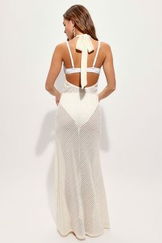 Grab a lounge chair and feel confident that you're the chicest babe at the resort in the Lulus Poolside Pearl-fection Ivory Crochet Pearl Halter Swim Cover-Up! Loose crochet-inspired fabric boasts luxe faux pearl adornments as it shapes a tying halter neckline, triangle cups, and a banded waist. Figure-hugging silhouette continues through the skirt, finishing at a maxi hem. Elastic at back for fit. Fit: This garment fits true to size. Length: Floor length. Size medium measures 58.25" from top to Pearl Crochet, Loose Crochet, Crochet Coverup, Hugging Silhouette, Crochet Cover Up, Crochet Halter, Swim Cover, Halter Neckline, Feel Confident