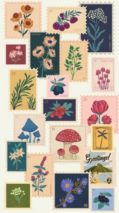 postage stamps with flowers and plants on them