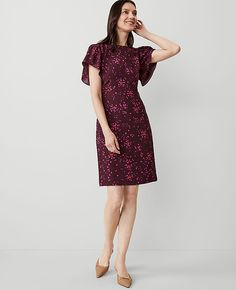 Step into the season with the Ann Taylor Petite Floral Flare Dress, a piece that exudes charm and versatility. Perfect for a variety of occasions, this dress features a delightful plum rose floral pattern that captures the essence of autumn elegance.

- Size: Petite 00
- Color: Plum Rose
- Material: 100% Polyester
- Fit: Flare
- Neckline: Crew neck
- Sleeves: Short sleeves with shirred caps
- Closure: Hidden back zipper with hook-and-eye
- Length: Hits above the knee, 19" from natural waist
- Ca Dresses For Petite Women, Shirred Sleeve, Seasonal Palette, Dress For Petite Women, Floral Dresses Short, Sleeve Dresses, Petite Fashion, Petite Dresses, Dress Code