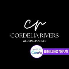 the logo for cordella river's wedding planner is shown in purple and white