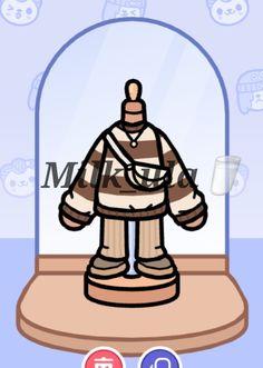 a cartoon character is standing in front of a glass case