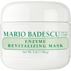 Enzyme Revitalizing Mask -  Mario Badescu's Enzyme Revitalizing Mask renews dull, dehydrated skin with a vibrant glow. Packed with papaya enzymes and antioxidant vitamins A and E, this brightening mask is a must-have for improving the appearance of uneven skin tone and texture.    Benefits     Moisturizing and glow-boosting Helps to visibly brighten tired, or dull and dehydrated skin Softens and smooths the look of dry fine lines Leaves skin revitalized and radiant   - Enzyme Revitalizing Mask Mario Badescu Silver Powder, Skin Care Routine For 20s, Mario Badescu Skin Care, Collagen Mask, Brightening Mask, Skin Care Face Mask, Body Acne, Kevin Murphy, Oily Skin Care