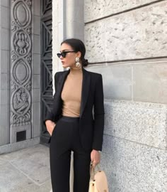 30s Office Outfit, Style With Black Blazer, Women Attorney Fashion, Interview Outfit Black Blazer, Dark Womens Fashion, Black Blazer Gold Buttons Outfits For Women, Women Formal Wear Work Outfits Business Casual, Women Suits Office, Woman Blazer Fashion