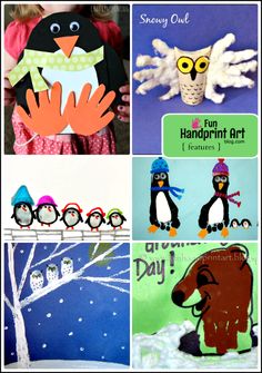 penguin crafts and activities for kids to do with the snow day owl, fun handprint art