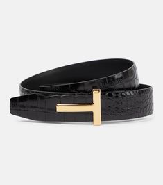 Tom Ford - Monogram croc-effect leather belt | Mytheresa Belts 2023, Tom Ford Women, Black Toms, Ford Logo, Women Belt, Studded Belt, Iconic Bags, Black Belt, Belts For Women