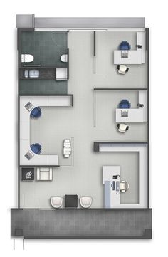 an overhead view of a floor plan with furniture