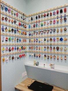 there are many different toys on the wall