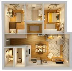 an overhead view of a two bedroom apartment