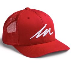 White Sand MM Red Trucker. Six-panel trucker cap with a mesh back. • Structured, mid-profile, six-panel cap• 47/25/28 cotton/polyester/nylon• Mesh back• Permacurv visor, matching under-visor• Snapback Red Retro, Snap Backs, White Sand, Trucker Cap, Trucker Hat, Mesh, Red, White