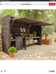 an outdoor kitchen is shown on the app