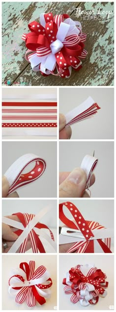 the instructions for how to make a christmas bow with ribbon and bows are shown here