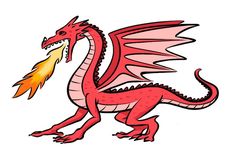 a red dragon is holding a yellow flame in its mouth