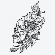 a skull with flowers on it's head