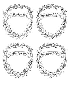 four hand drawn laurel wreaths with the words, i'm grateful for my beautiful you