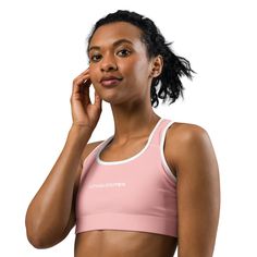 This gorgeous lovable cuties pink sports bra is made from moisture-wicking material that stays dry during low and medium intensity workouts. The bra has support material in the shoulder straps, double layer front, and a wide elastic band to ensure constant support.• 82% polyester, 18% spandex• Fabric weight: 6.78 oz/yd² (230 g/m²), weight may vary by 5%• Moisture-wicking fabric• Four-way stretch material• Scoop neckline and racerback• Flat seams and bias binding that minimize rubbing• Best for A–C cups• Support material in the shoulder straps, double-layered front, and a wide elastic band under breasts for extra supportThis product is made especially for you as soon as you place an order, which is why it takes us a bit longer to deliver it to you. Making products on demand instead of in bu Supportive Pink Sports Bra For Workout, Supportive Pink Activewear For Yoga, Supportive Pink Sports Activewear, Supportive Pink Activewear For Sports, Supportive Pink Activewear For Gym, Pink Racerback Bra For Yoga, Pink Racerback Yoga Bra, Pink Supportive Sports Bra, Supportive Pink Breathable Sports Bra