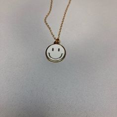 Smiley Chain Neckless In White, Back Is Gold. Length 18” White Clavicle Chain Necklace For Everyday, White Charm Necklace With Adjustable Chain For Everyday, Everyday White Charm Necklace With Adjustable Chain, Trendy White Chain Necklace With Adjustable Chain, Simple White Clavicle Chain Charm Necklace, Chain Neckless, Fur Keychain, Sunglasses Box, Modern Jewellery Design