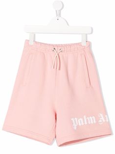 pink/white cotton jersey fleece drawstring fastening waist knee-length two side slit pockets rear welt pocket Angel Kids, Track Shorts, Bone White, Kids Logo, Cotton Logo, Palm Angels, Casual Girl, Curator Style