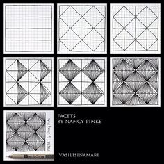 four squares with lines drawn on them and the words faces by nanny pinke