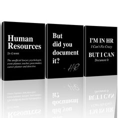 three black books with white writing on the front and back covers that read human resources, but did you document it?