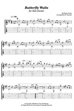 sheet music for guitar with the words butterfly wallz written in black and white