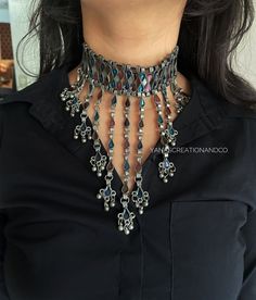 "Add charm and charisma to your beautiful personality with these stunningly handcrafted Afghani chokers in intricate meenakari work . The vibrant colours give this choker a very eye catching look. Wear it with any of your formal or casual outfits and grab compliments all the way! Length of the metal part in the choker is 10\" Weight of the choker is 100 gm Note: All in stock items will be shipped from New Delhi, India within 2-3 business days after receipt of payment. International orders may ta Jewellery Choker, Indian Accessories, Afghan Jewelry, Fancy Jewellery Designs, New Delhi India, Indian Jewellery Design, Indian Jewelry Sets, Choker Set, Jewelry Design Earrings