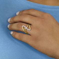 Ross-Simons - .25ct t. w. Diamond Double-Wave Ring in 18kt Gold Over Sterling. Size 6. This ring churns up gorgeous waves of polished 18kt yellow gold over sterling silver sparkling with .25 ct. t. w. round brilliant-cut diamonds in white rhodium. 3/4" wide. Diamond wave ring. Diamond birthstones are the perfect gift for April birthdays. Modern Twist Yellow Gold Jewelry With Cubic Zirconia, Modern Twist Yellow Gold Cubic Zirconia Jewelry, Modern Twist Diamond Bypass Ring For Anniversary, Gold Rings With Single Cut Diamonds Modern Twist, Modern Twist Diamond White Diamond Ring, Modern Twist Yellow Gold Rings With Diamond Accents, Modern Twist Diamond Ring In Gold, Modern Twist Yellow Gold Diamond Ring As Gift, Modern Twist Yellow Gold Diamond Ring With Accents