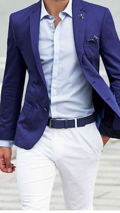 Blue Blazer Outfit Men Wedding, Mens Wedding Guest Outfit, Blue Blazer Outfit Men, Mens Fashion Wedding Guest, Blue Blazer Outfit, Vintage Suit Men, Suits Casual, White Shirt Outfits, Mens Fashion Wedding