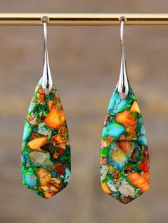 Naturals Stone colored Earrings For Women Natural Stone Earrings, Stone Dangle Earrings, Earrings Colorful, Bohemian Women, Jasper Earrings, Earrings Accessories, Styl Boho, Colorful Earrings, Silver Plated Jewelry