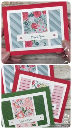 two pictures showing the same card, one with flowers and stripes on it's side