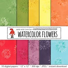 watercolor flowers digital paper pack