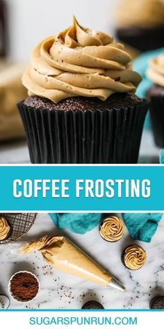 coffee frosting on top of a chocolate cupcake