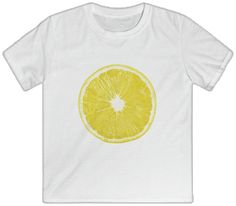 White T-shirt With Lemon Print For Summer, White Fruit Print Shirt For Summer, Yellow T-shirt With Lemon Print For Spring, Summer White Shirt With Fruit Print, White Summer Shirt With Fruit Print, Cute Yellow Relaxed-fit T-shirt, Cute Yellow Relaxed Fit T-shirt, Casual Lemon Tops For Summer, White Crew Neck T-shirt With Lemon Print