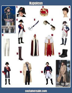 many different costumes and hats are shown in this image with the caption's description below