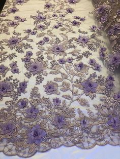 Bridal Lace Fabric - Hand Embroidered Flower 3D Pearls LAVANDER For Veil Mesh Dress Top Wedding Decoration By The Yard Party Lace With 3d Embroidery, Purple Lace Dress With Intricate Embroidery, Purple Lace Embroidered Fabric For Wedding, Purple Lace Embroidered Fabric, Elegant Purple Lace Embroidered Fabric, Dear Costume, Hand Embroidered Flower, Flower 3d, Night Gowns